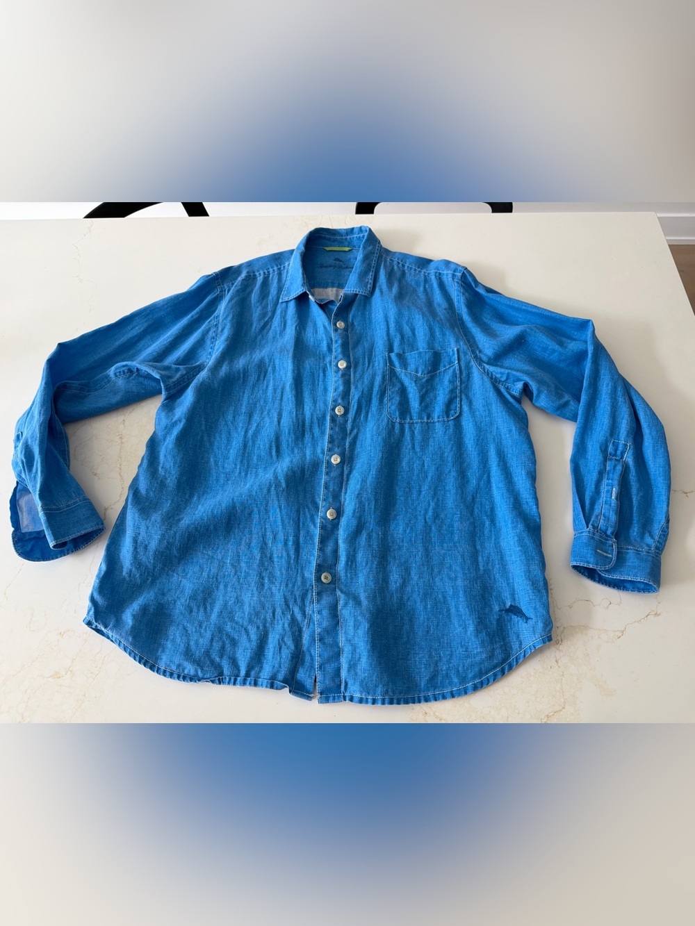 Tommy Bahama blue relaxed linen shirt